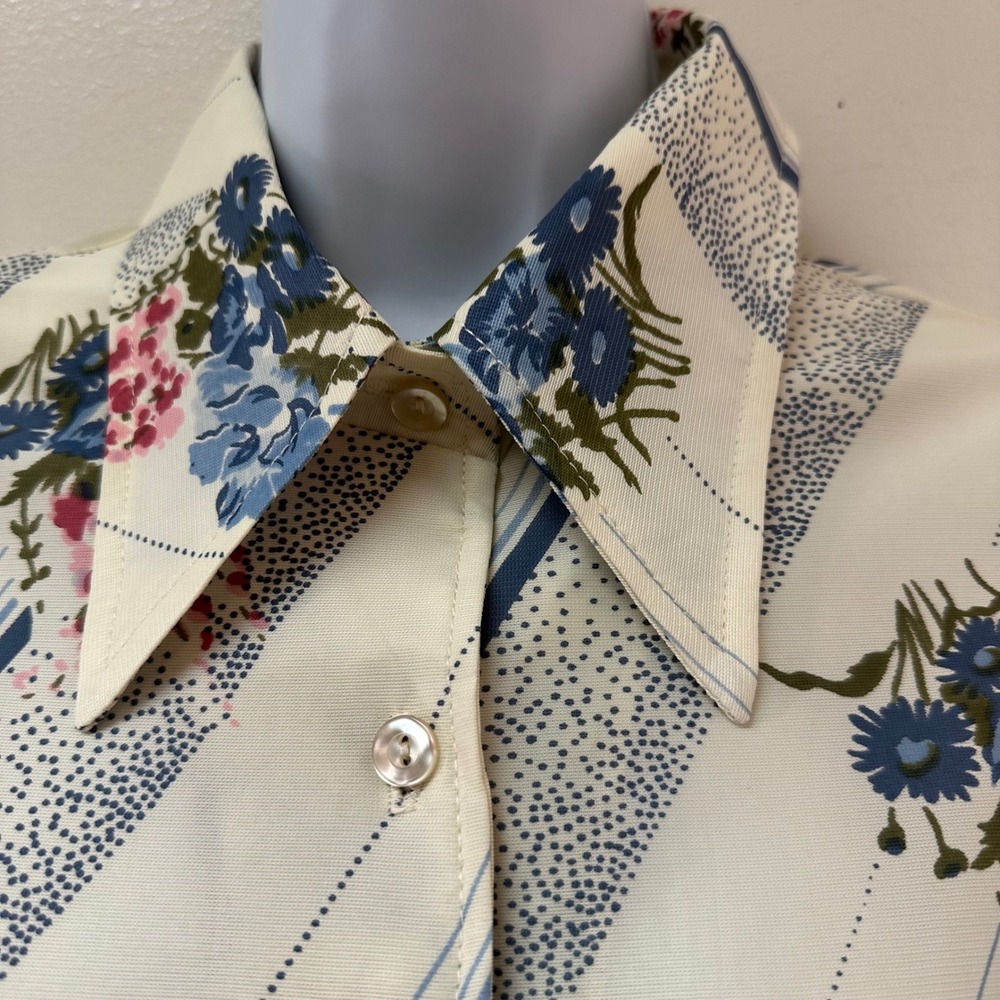 Vintage 70s Murrs of California Dagger Collar Crop Top Floral Tie Front L - Picture 4 of 9